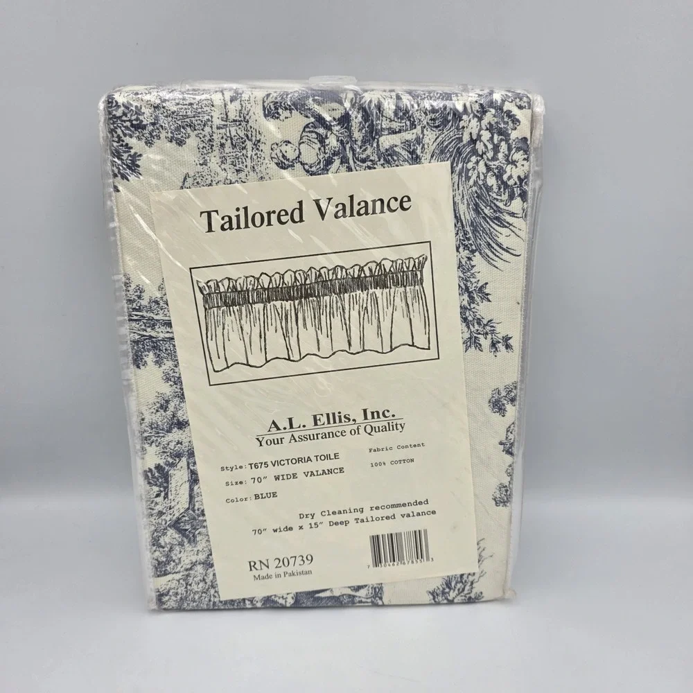 New Ellis Victoria Toile 20739 Deep Tailored Valance Window Curtain Blue 70x 15